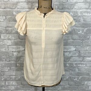 Caballero Smocked Front Zipper Top
